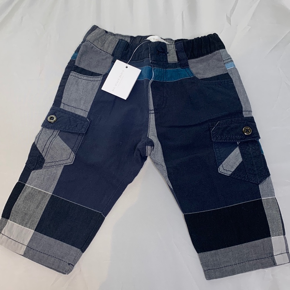 Baby Boy “Burberry” blue Plaid Cargo Pants size 6 months